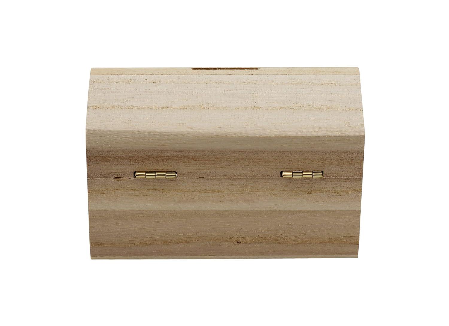 Pack of 6 Ready to Decorate Wood Treasure Chest Box Savings Bank with Coin Slot, Hinged Lid and Lockable Front Clasp, DIY Craft