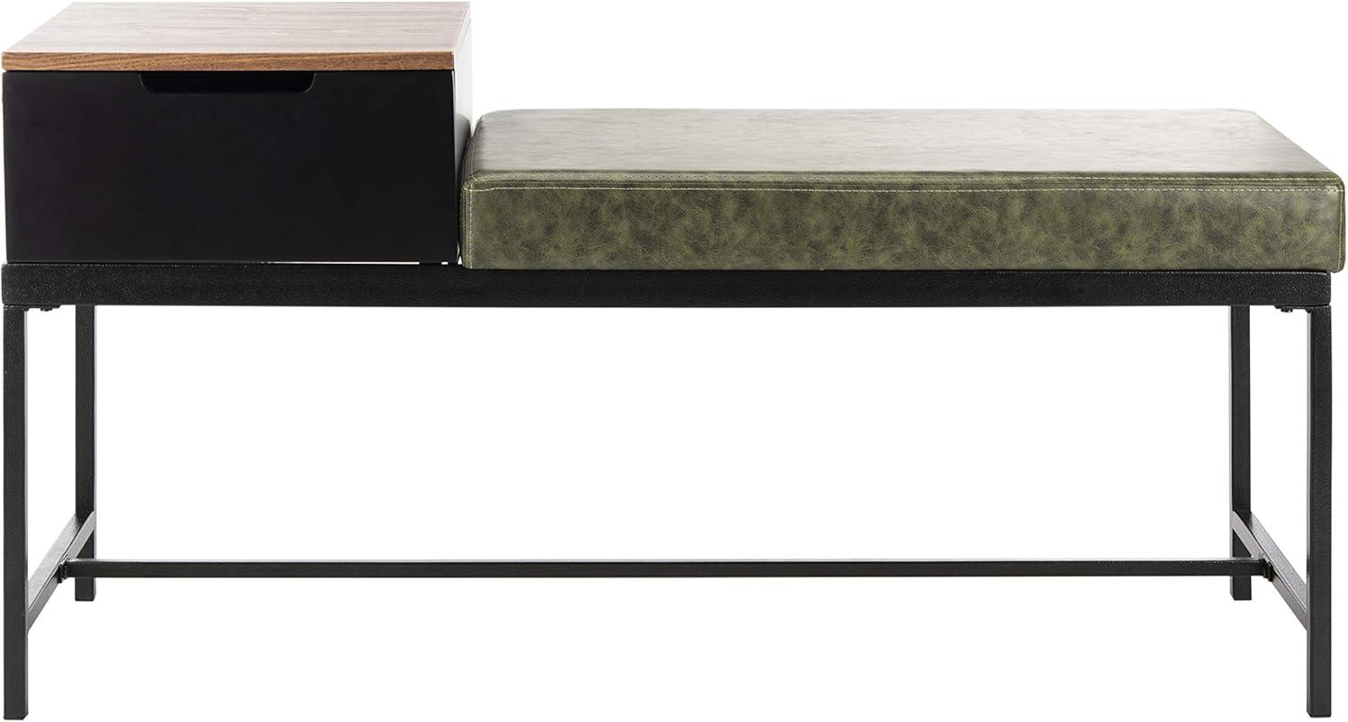 Maruka Bench with Storage - Grey Wash/Dark Green - Safavieh
