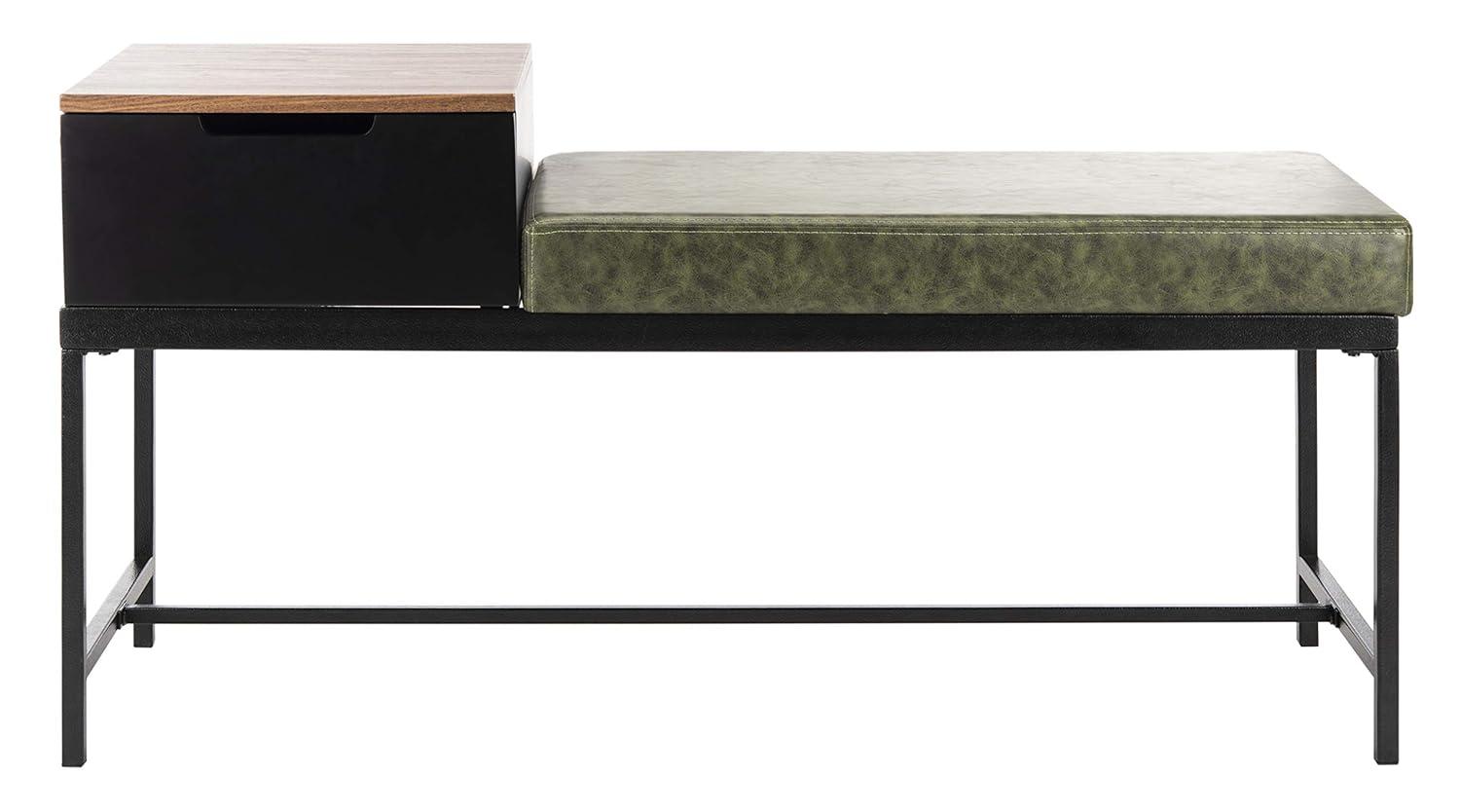 Maruka Bench with Storage - Grey Wash/Dark Green - Safavieh