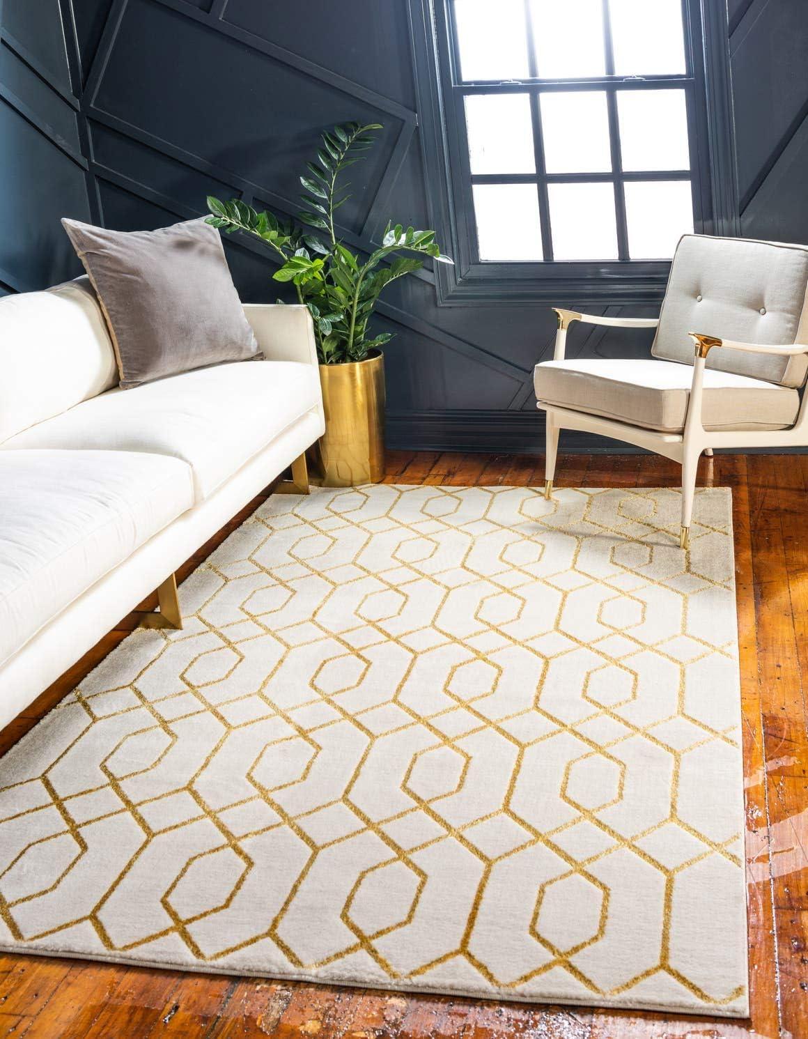 Marilyn Monroe Glam Collection Area Rug - Trellis (9'  x 12' Rectangle White Gold/Gold)