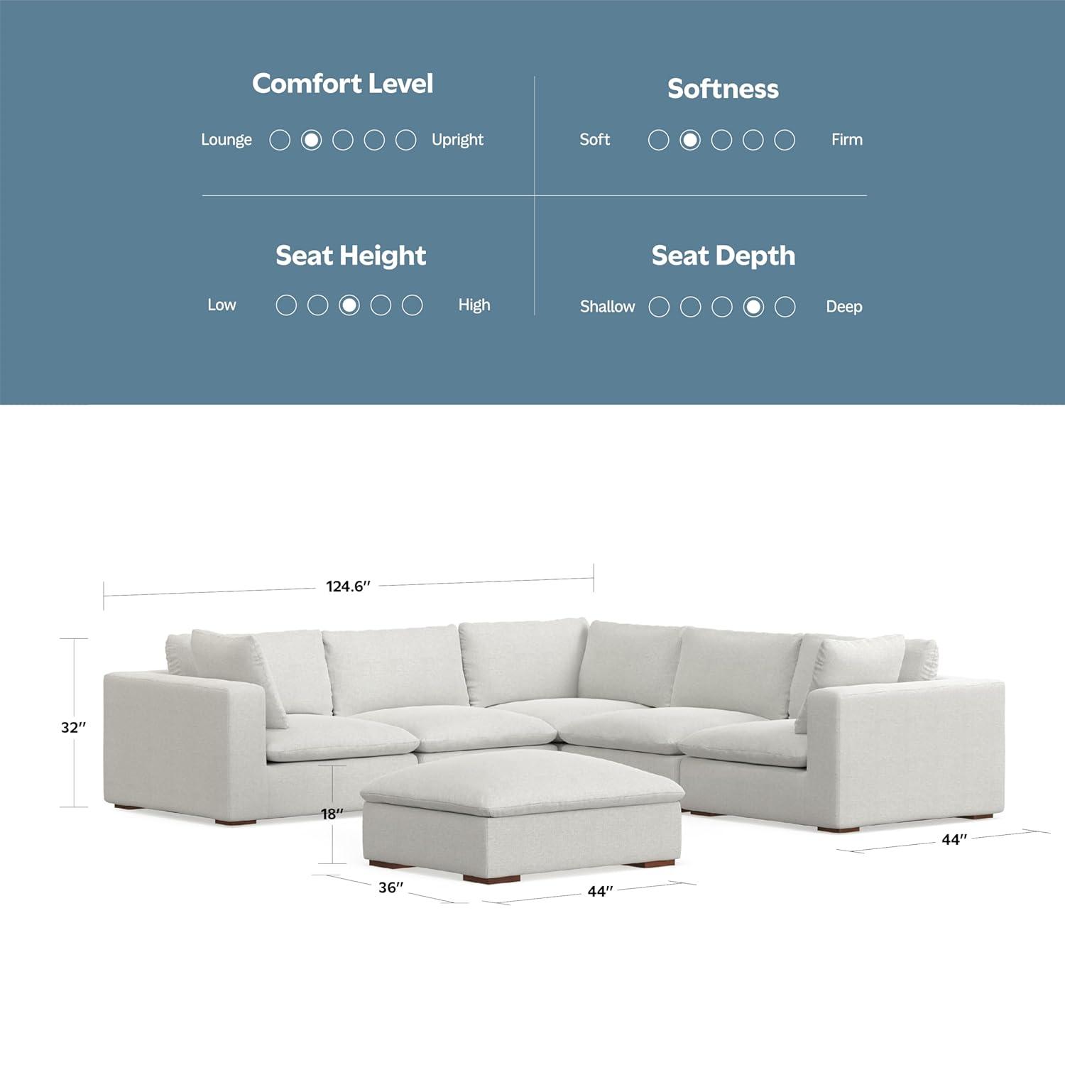 AllModern Maud Modular Sofa and Ottoman Set 125-inch-wide L-Shaped Sofa and Matching 36-inch-wide Table Ottoman for Living Room
