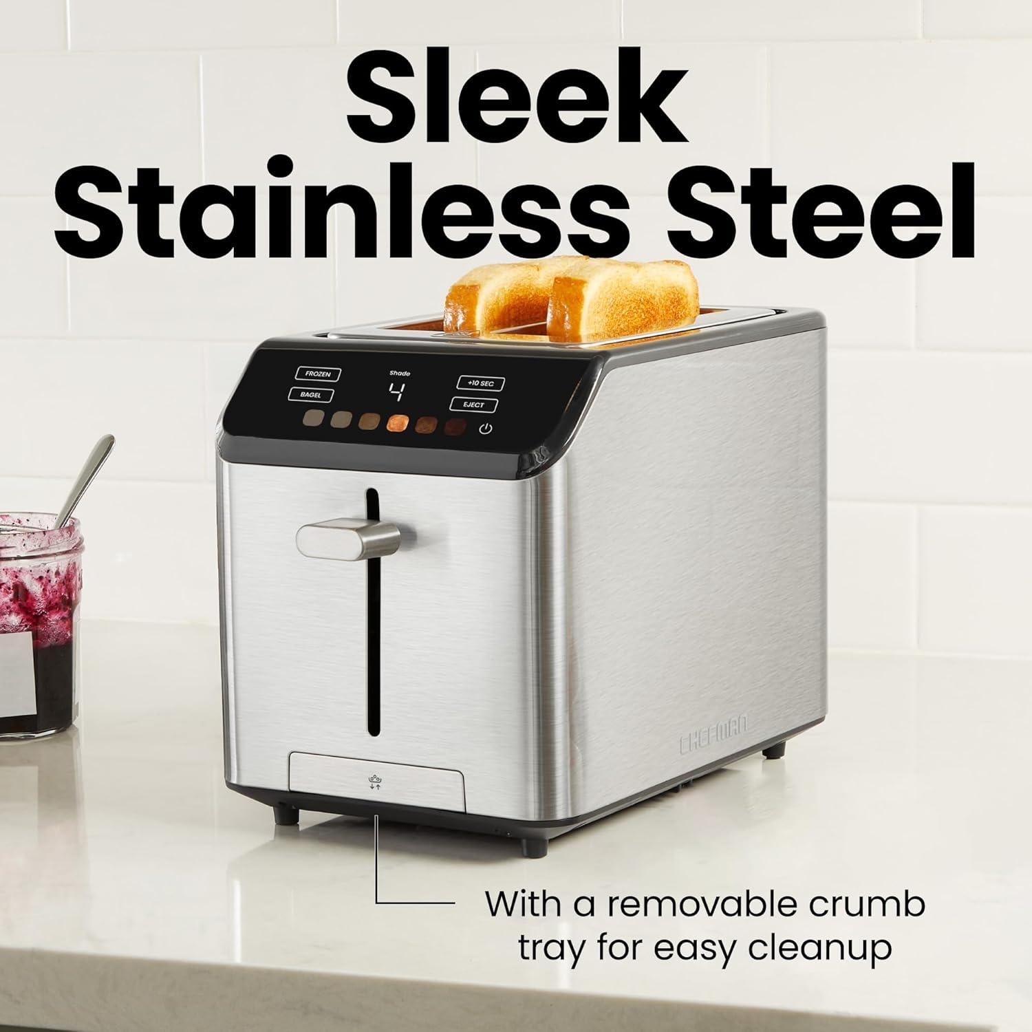 Chefman Smart Touch™ 2 Slice Digital Toaster with 6 Touchscreen Shade Settings – Stainless Steel
