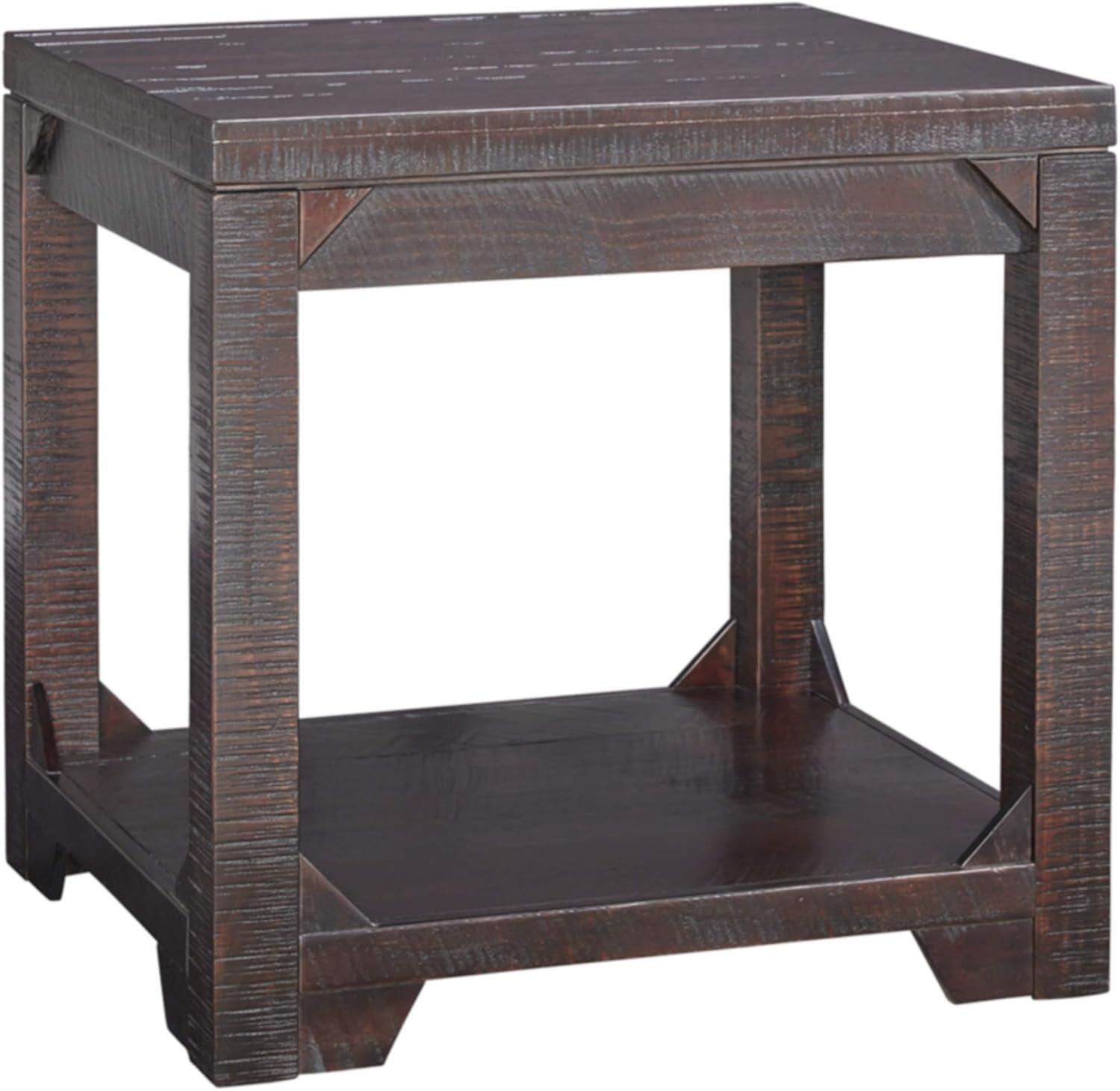 Rogness Rustic Rectangular End Table with Storage, Dark Brown