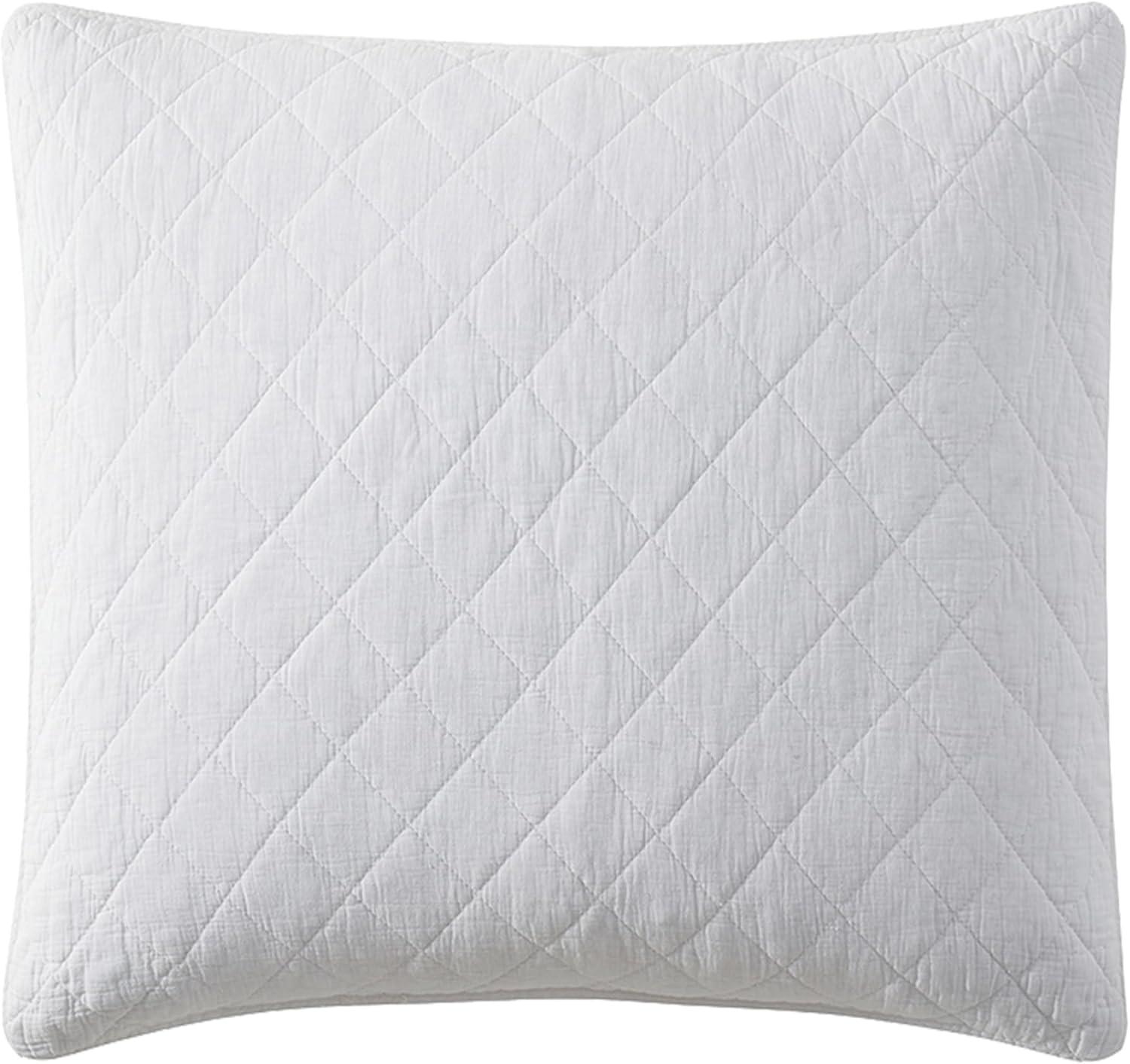 HiEnd Accents Cotton Gauze Euro Sham, 27x27 inch, Vintage White Solid Color, Soft Textured Cotton Pillowcases, Classic Chic Casual Modern Rustic Quilted Pillow Shams