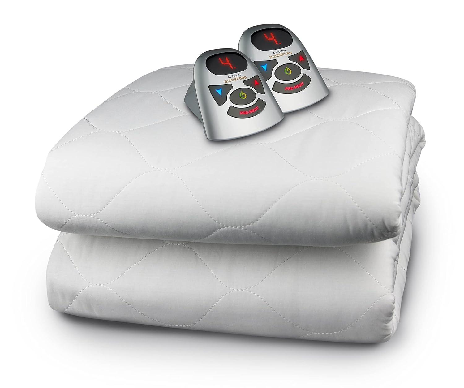 Queen White Quilted Heated Mattress Pad with Digital Controller