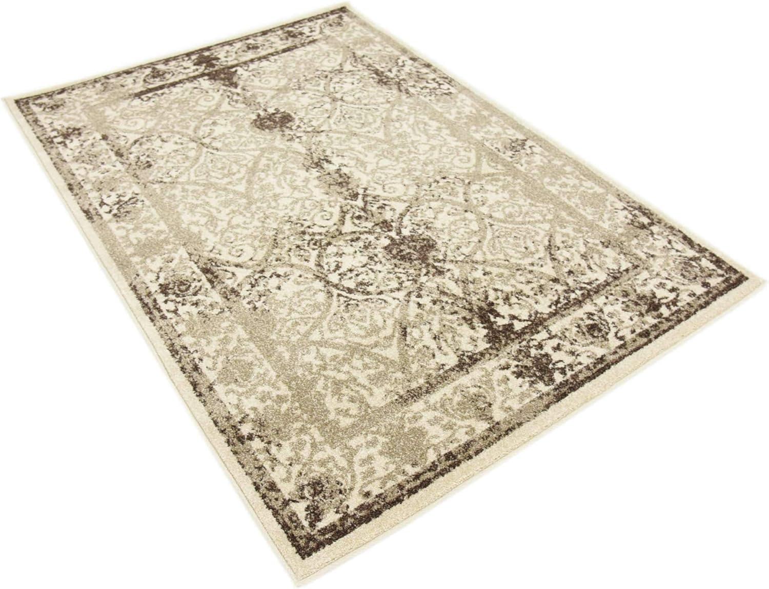 Beige Floral Elegance 4' x 6' Reversible Synthetic Area Rug