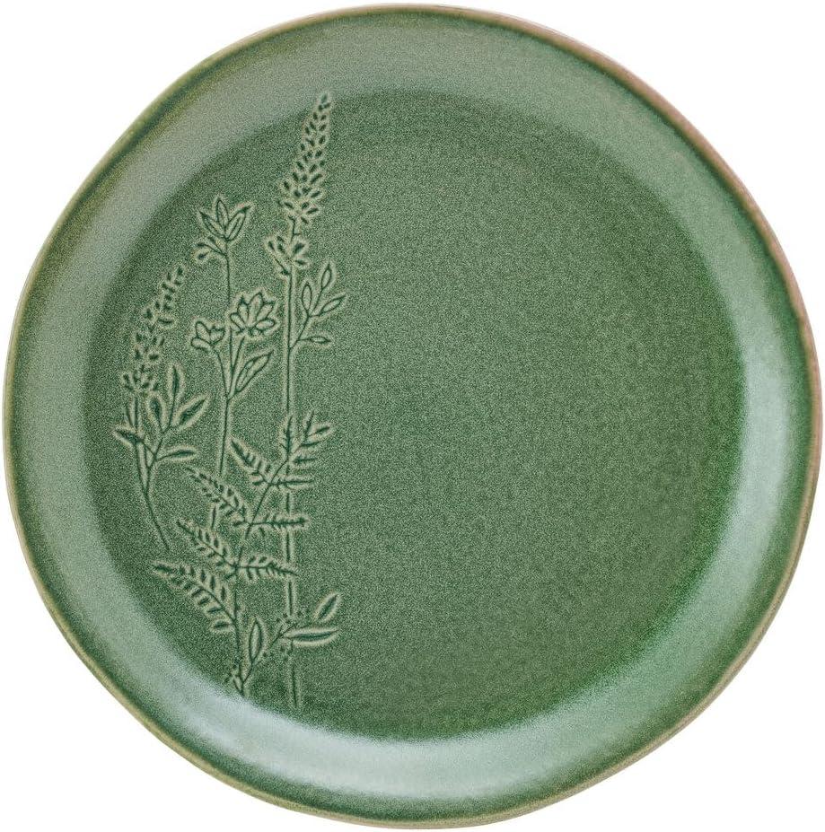 Green Ceramic 12-Piece Dinnerware Set with Textured Accent