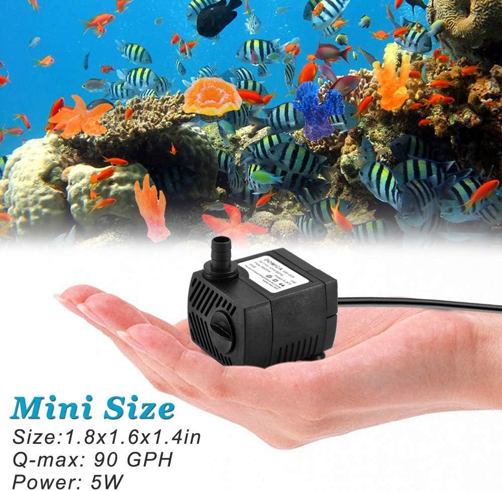 90 GPH Mini Submersible Pump, Small Fountain Pump (5W 350L/H) for water feature, Aquariums, Fish Tank, Tabletop Fountain, Pet Fountain, Indoor or Outdoor Pond Fountain