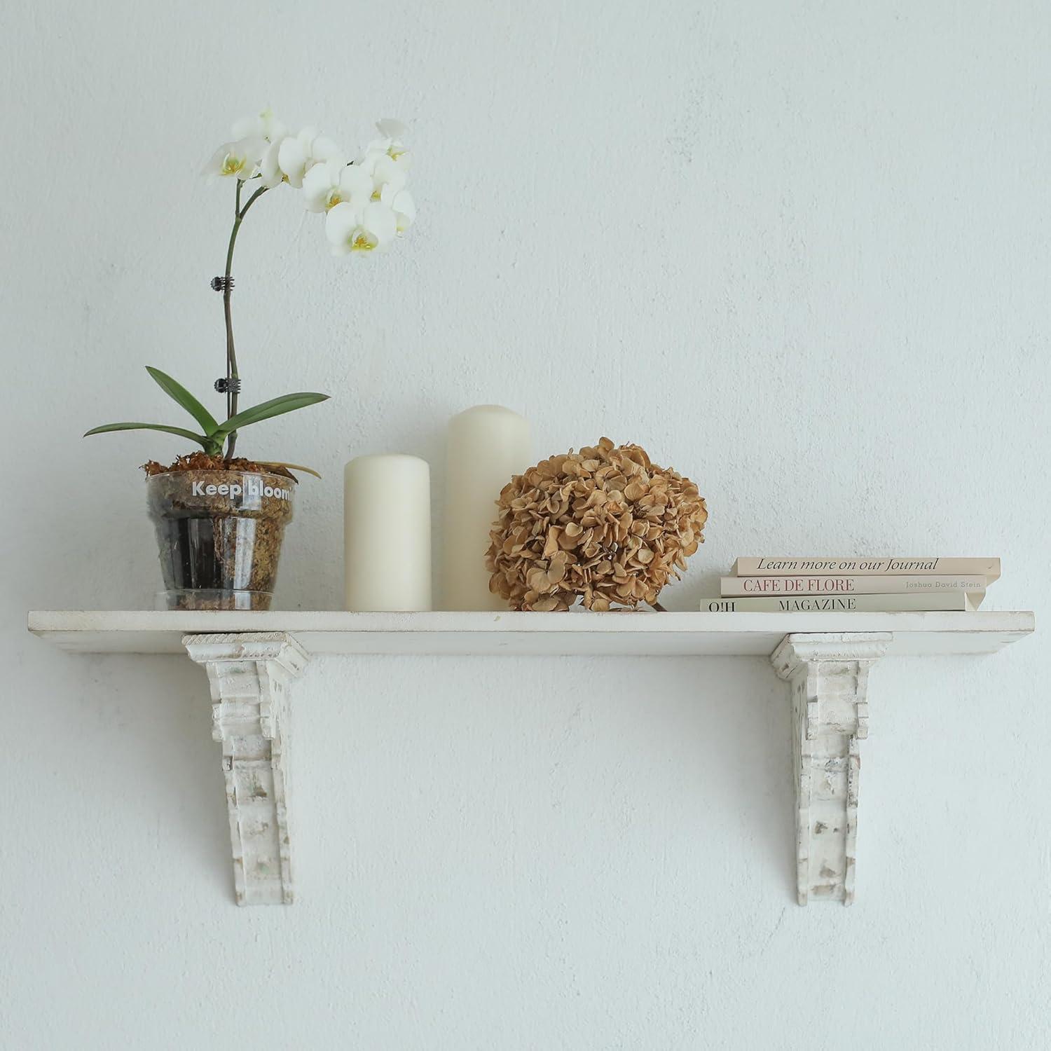 Ophelia & Co. Vintage Shabby Wood Corbels Brackets for Shelf Farmhouse Wall Decor (Set of 2)