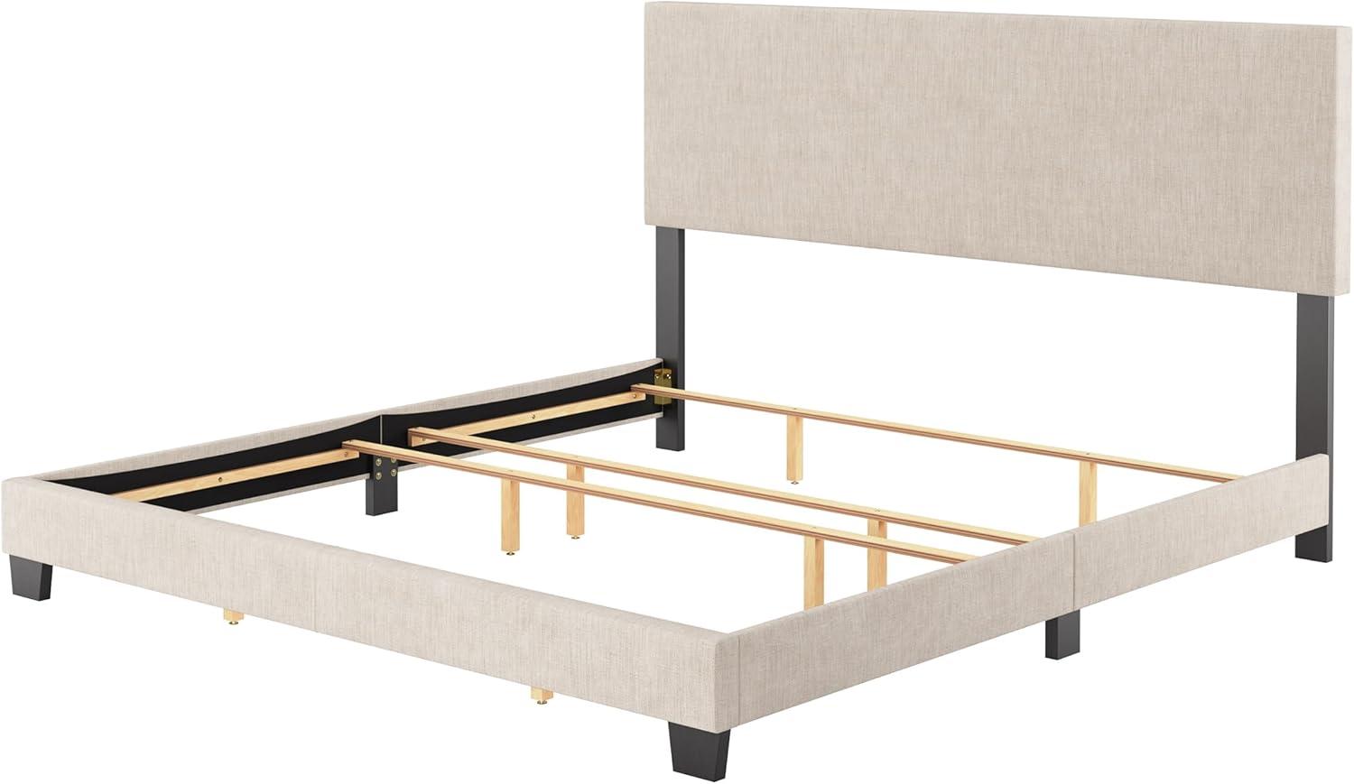 Celeste Modern Upholstered King Bed Beige - CorLiving: Transitional Style, Polyester Fabric, MDF & Wood Frame