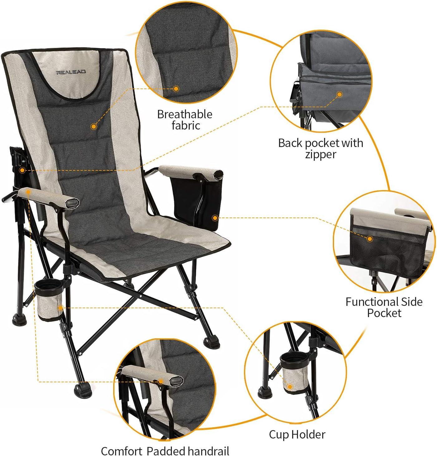 Adjustable Gray and Black Ergonomic Camping Chair with Armrests