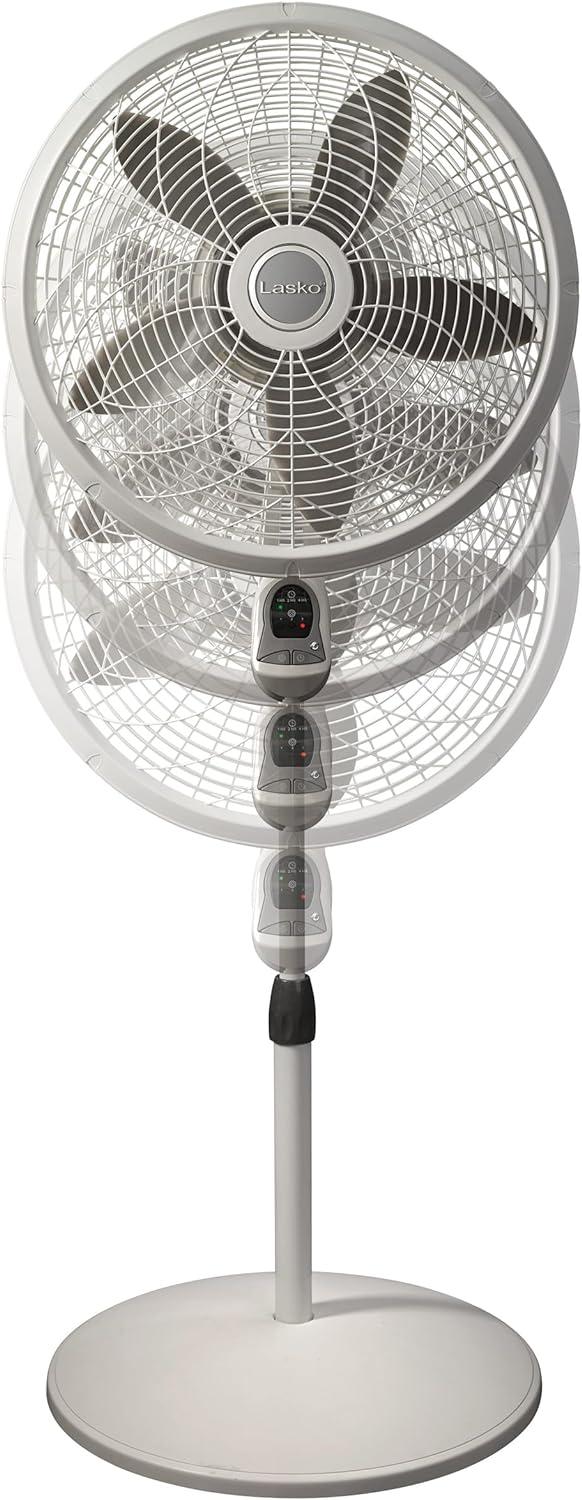 Lasko 1850 Elegance and Performance 18-Inch 3 Speed Adjustable 90 Degree Oscillating Tilt-Head Standing Home Pedestal Fan with Remote Control, White