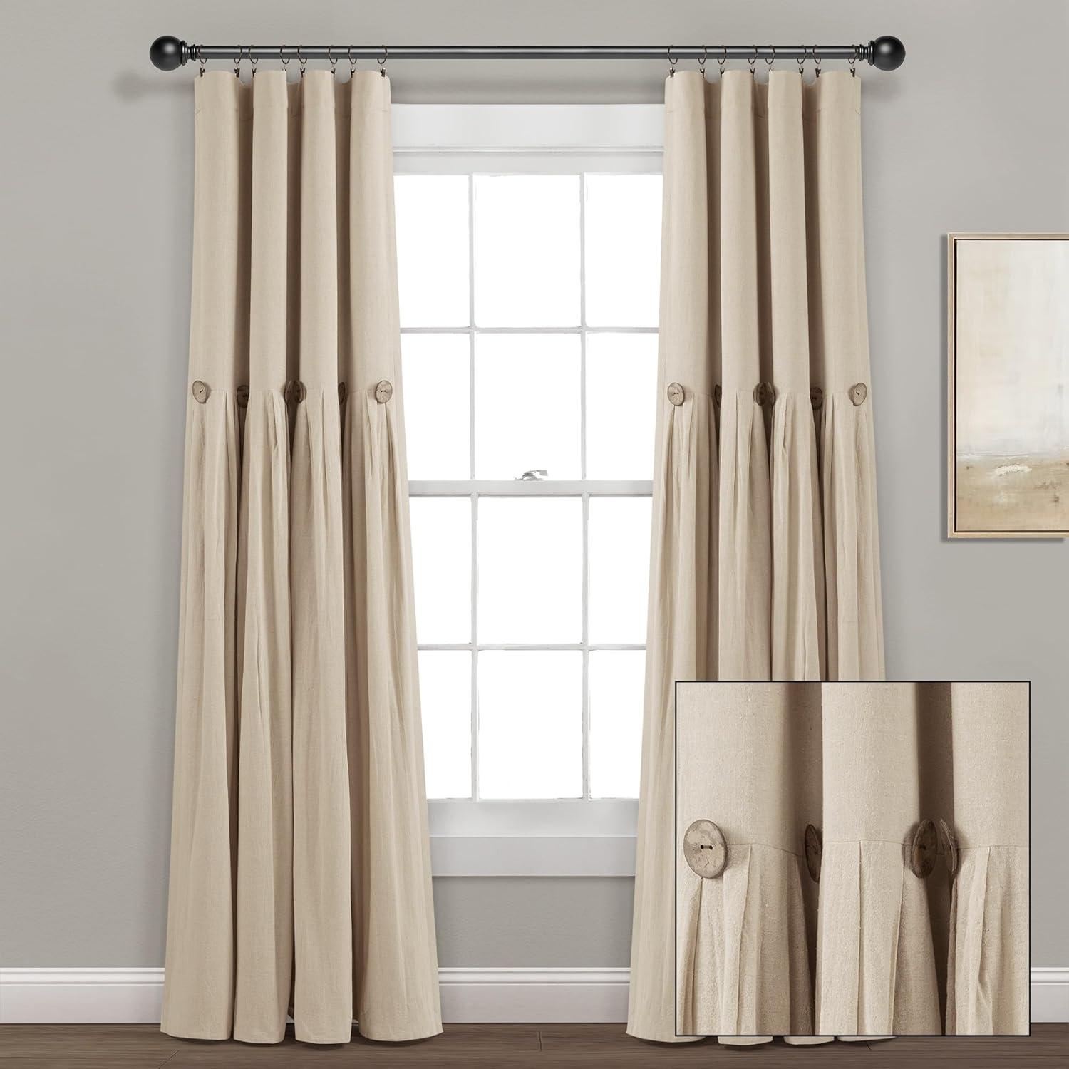 Lush Decor Linen Button Cotton Blend Blackout Thermal Rod Pocket Single Curtain Panel & Reviews | Wayfair