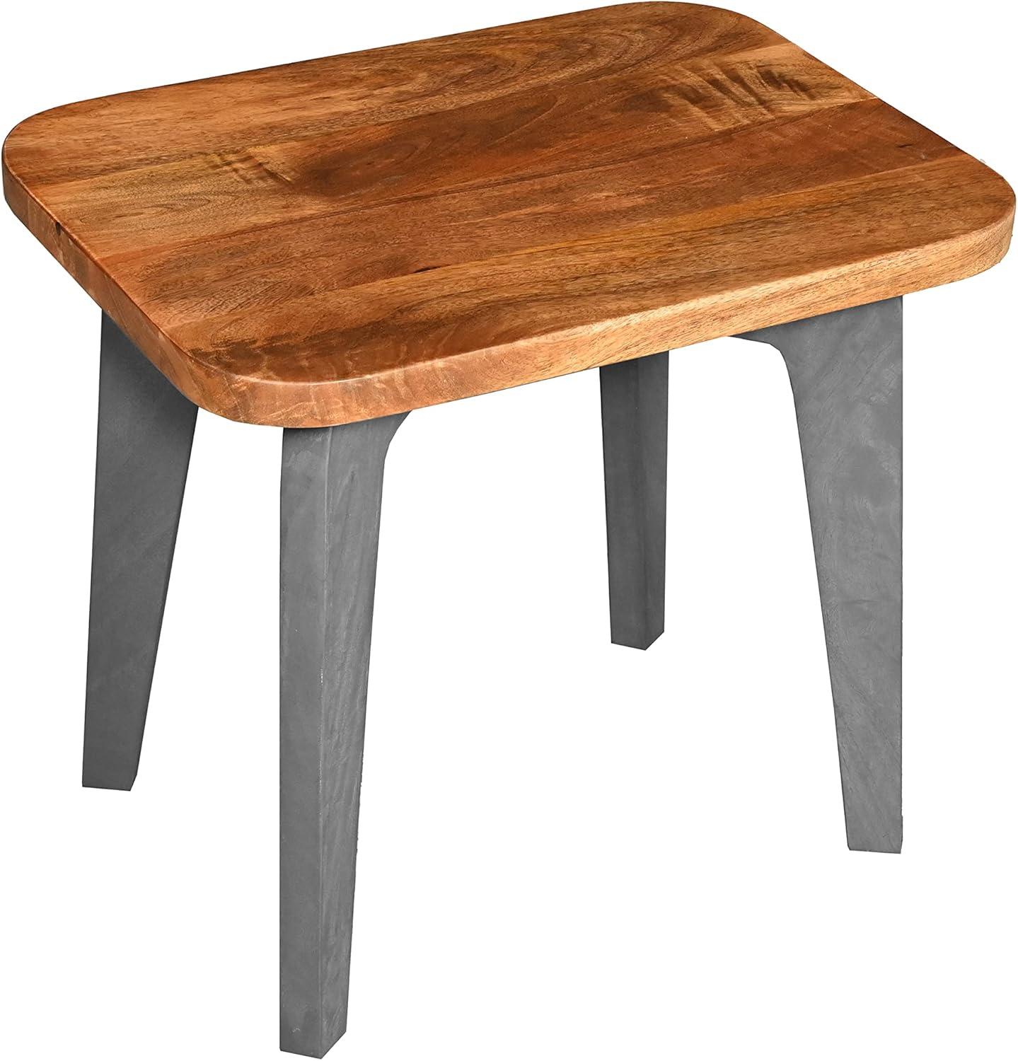 The Urban Port Wade 20-Inch Handcrafted Rectangular Side End Table, Solid Mango Wood, Inverted U Shape Legs, Natural Brown and Gray