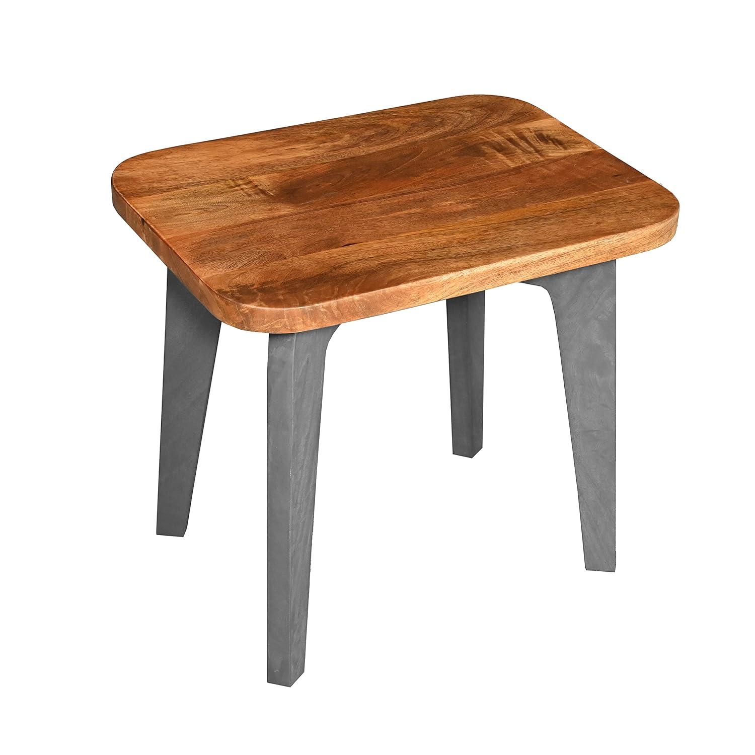 The Urban Port Wade 20-Inch Handcrafted Rectangular Side End Table, Solid Mango Wood, Inverted U Shape Legs, Natural Brown and Gray