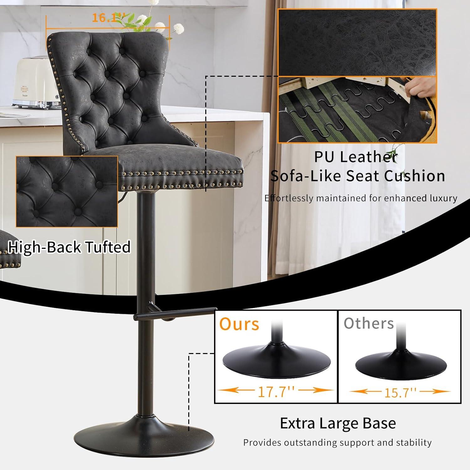 Modern Upholstered Tufted Swivel Velvet Bar Stools (Set of 4)