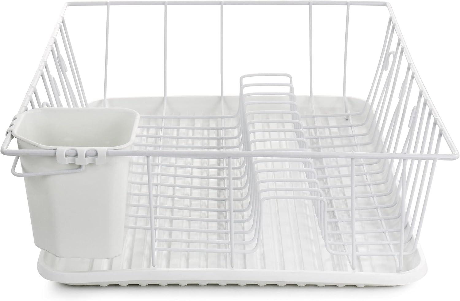 Mega Chef  White Iron Wire 17.5-inch Single-level Dish Rack with 14 Plate Positioners and a Detachable Utensil Holder