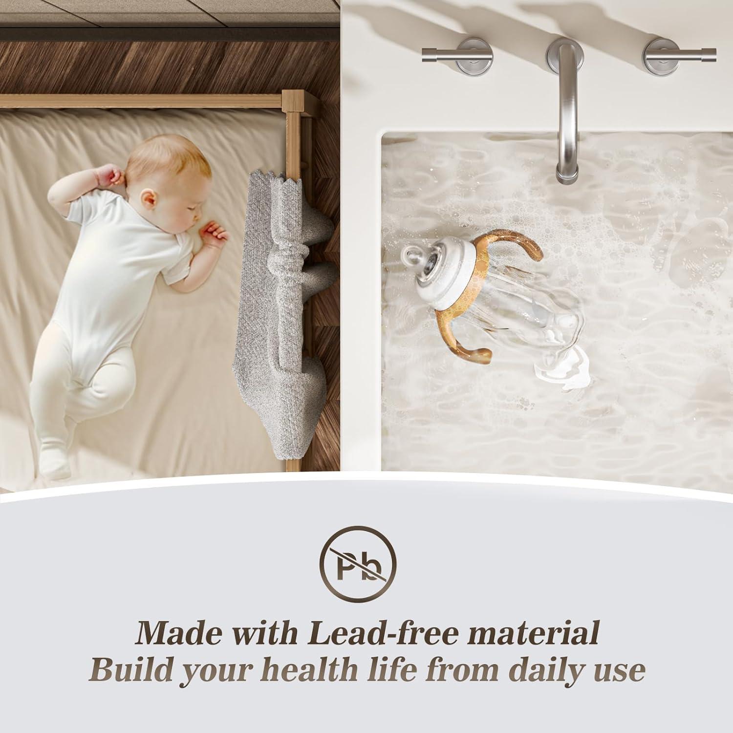 Phiestina 8 Inch Brushed Nickel Bathroom Faucet，3 Holes 2 Handles Widespread Stainless Steel Bathroom Sink Faucet with Metal Pop-Up Drain and Water Supply Lines,WFZY01-BN