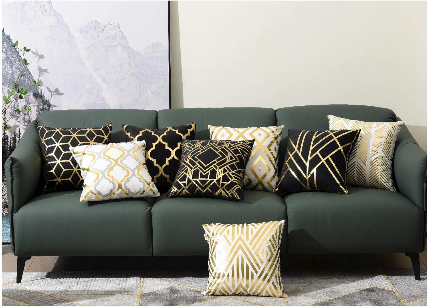 ZLINA Home Decorative Set of 4 Throw Pillow Covers Gold Foil Geometric Pillow Covers 18 ×18 Inch Cushion Covers for Couch Sofa Bedroom(White and Gold)