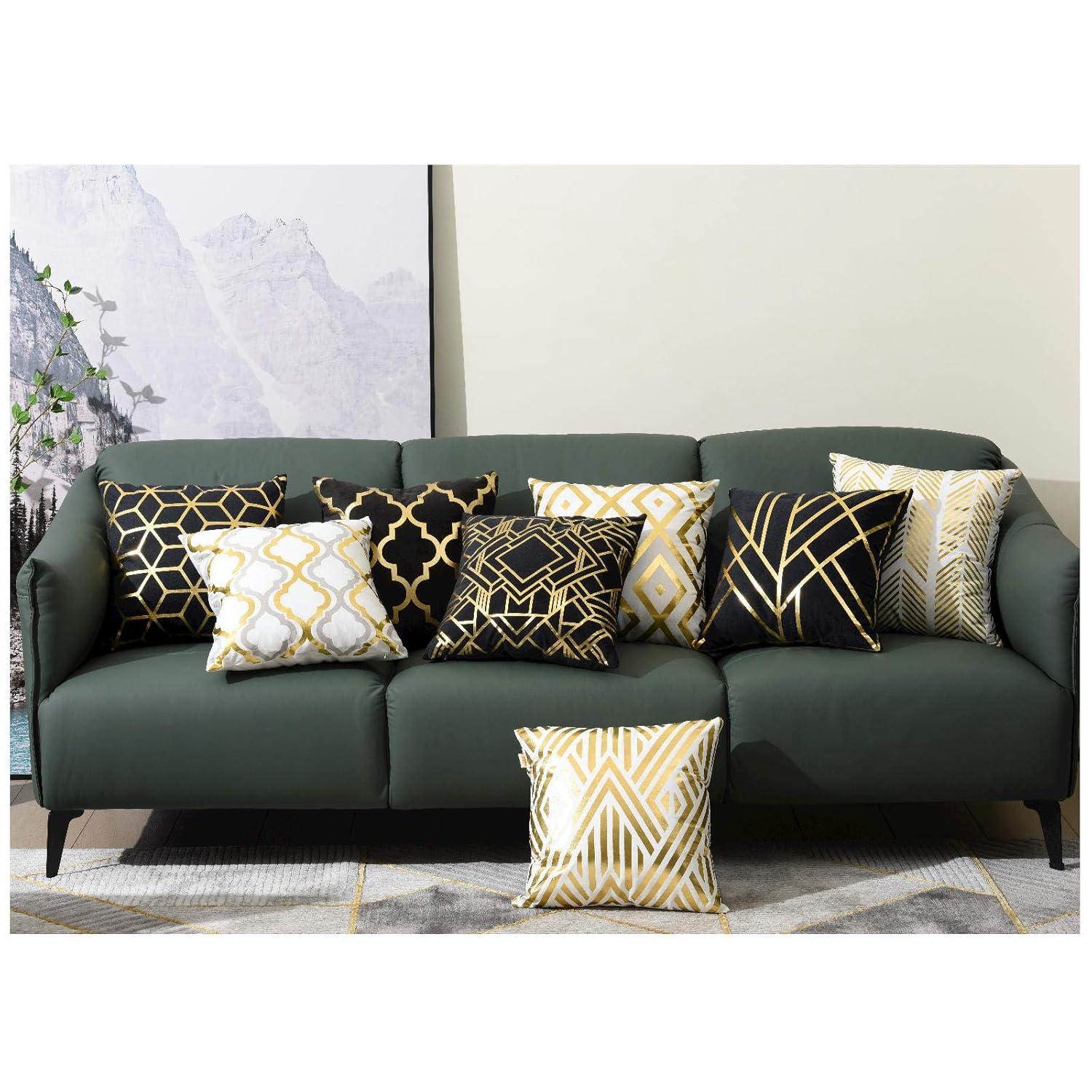 ZLINA Home Decorative Set of 4 Throw Pillow Covers Gold Foil Geometric Pillow Covers 18 ×18 Inch Cushion Covers for Couch Sofa Bedroom(White and Gold)