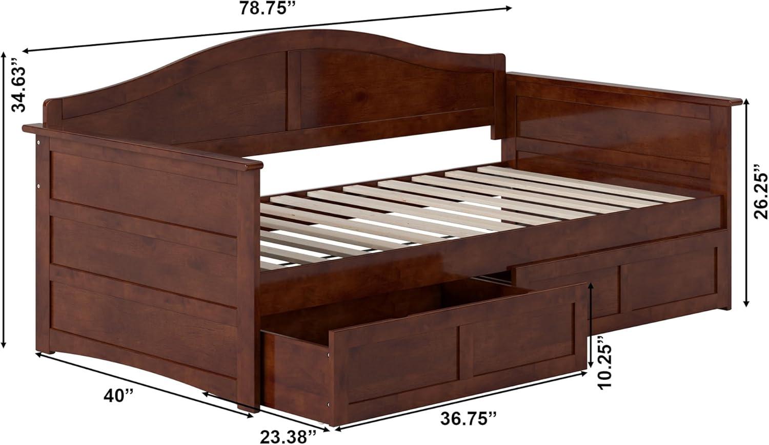 AFI Acadia Mid-Century Solid Wood Twin Daybed with Set of 2 Drawers in Walnut