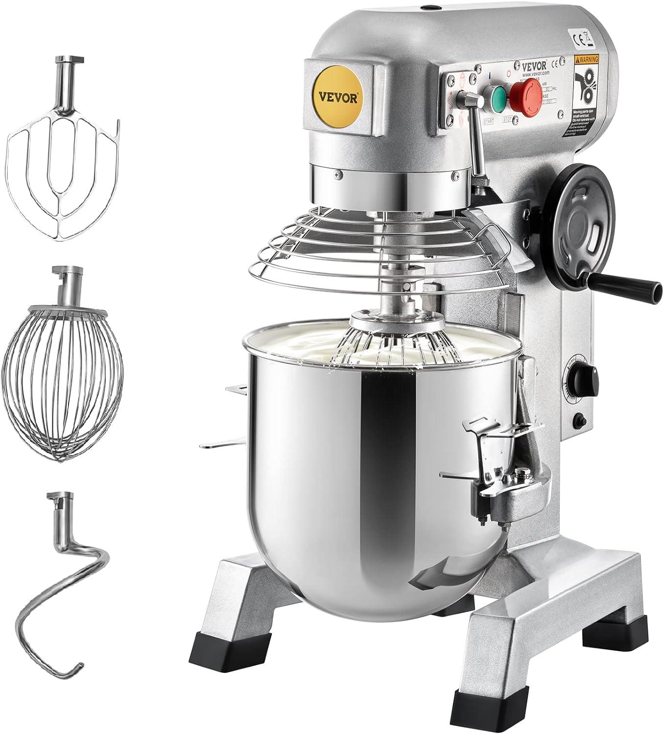VEVOR 15-Quart Silver Stainless Steel Commercial Stand Mixer