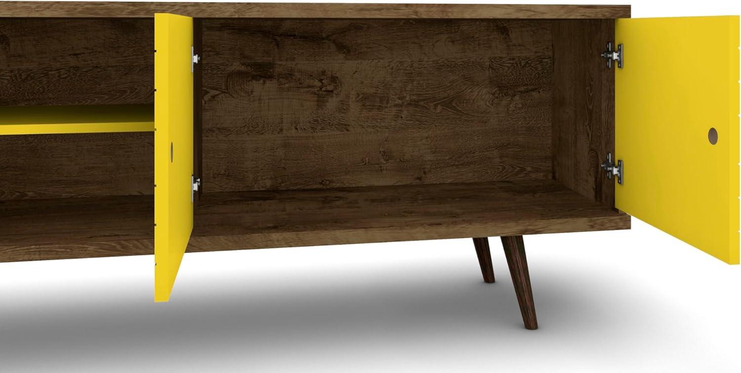 Liberty 63" Rustic Brown and Yellow Mid-Century Modern TV Stand with Cabinet