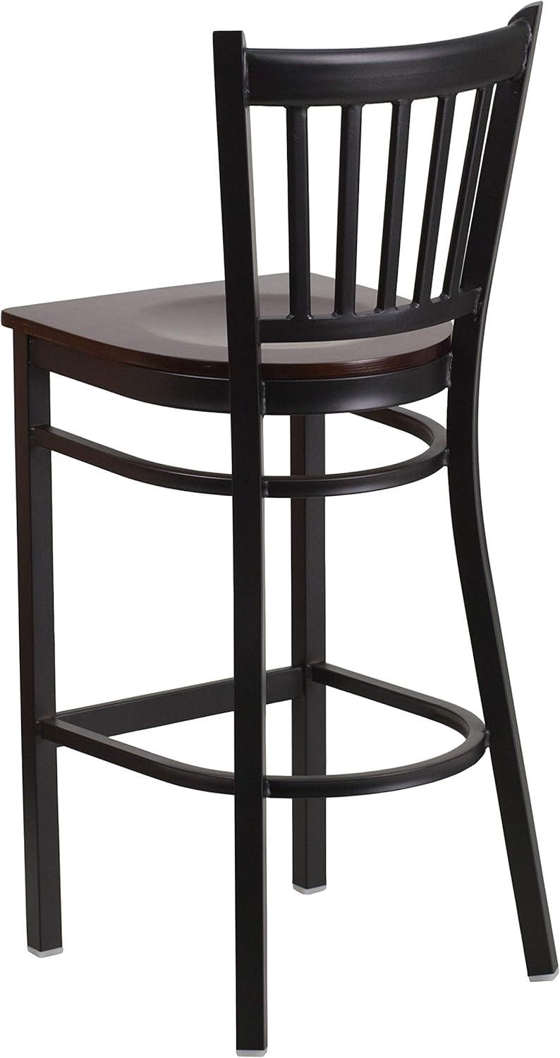 Flash Furniture HERCULES Series Black Vertical Back Metal Restaurant Barstool - Walnut Wood Seat