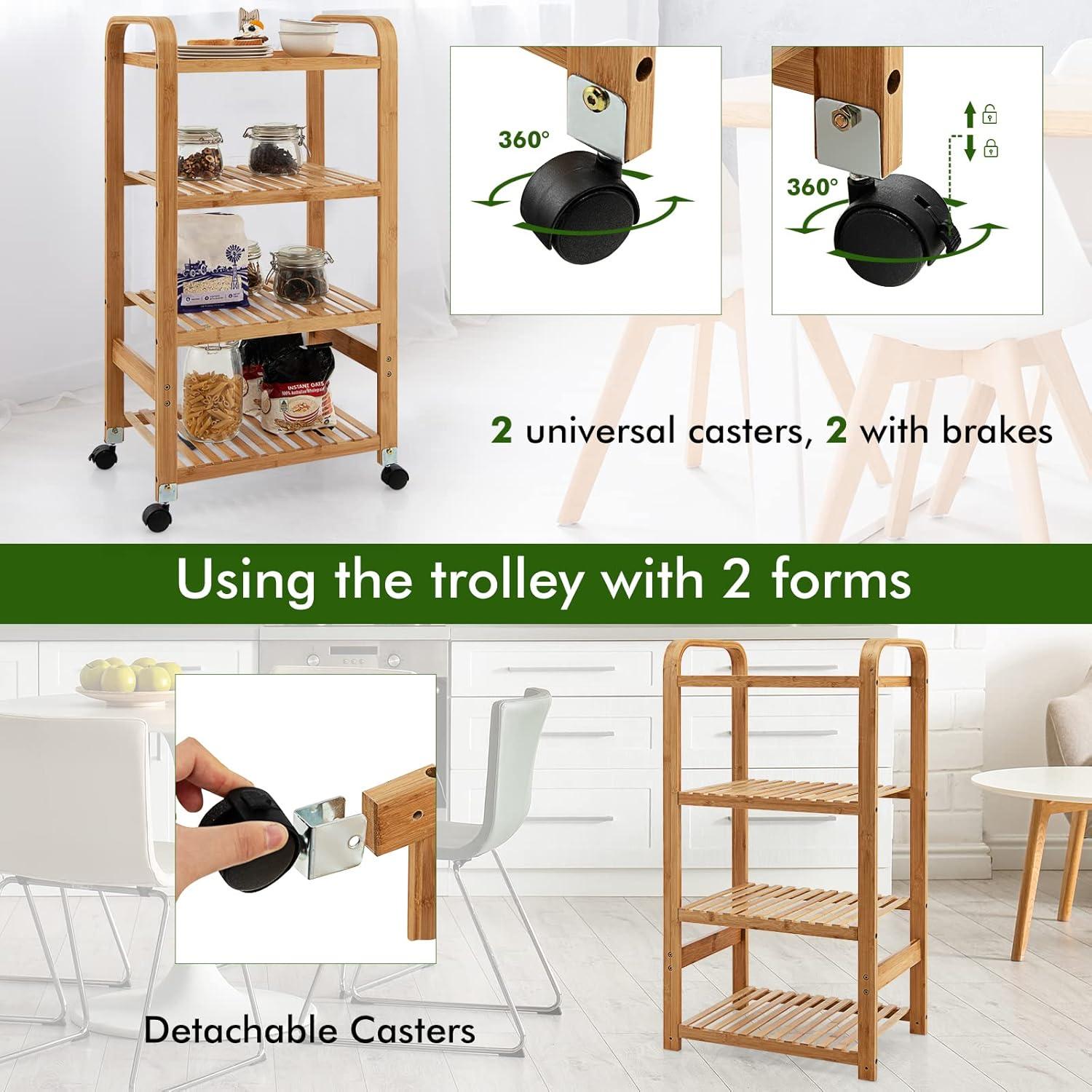 4-Tier Bamboo Kitchen Cart with Locking Casters