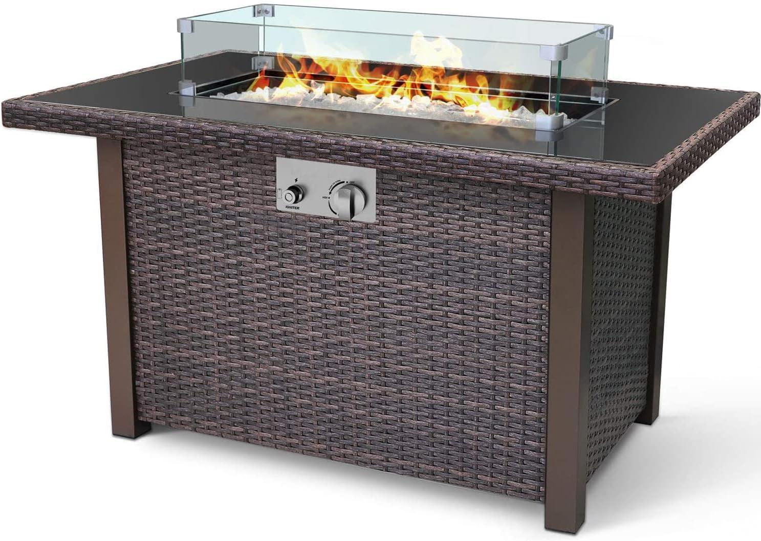 Sunneday Wicker-Woven  Fire Table 44in