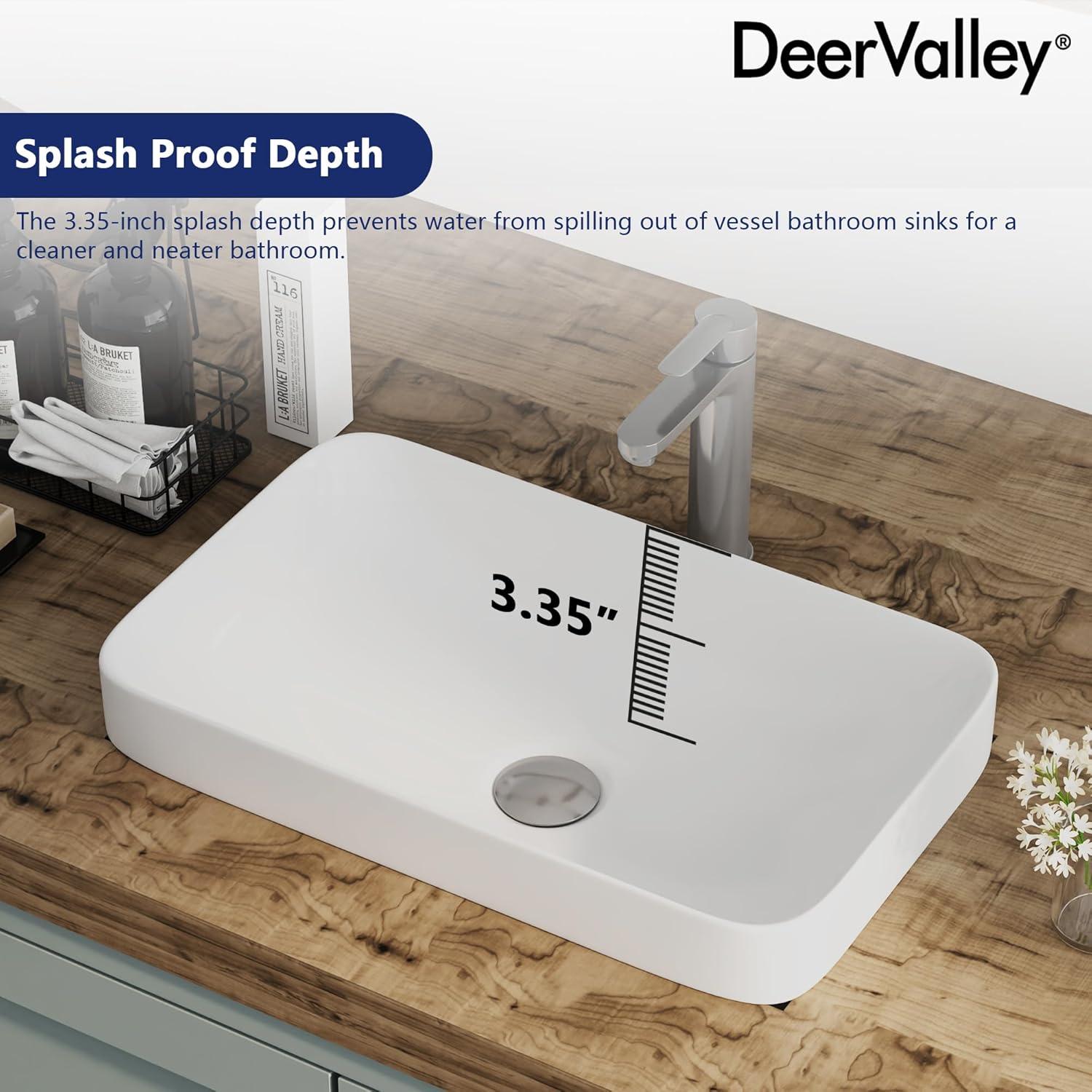 DeerValley Ally 19'' x 12'' Vessel Sink Semi-Recessed Rectangular Above Counter Basin Drop in Bathroom Sink