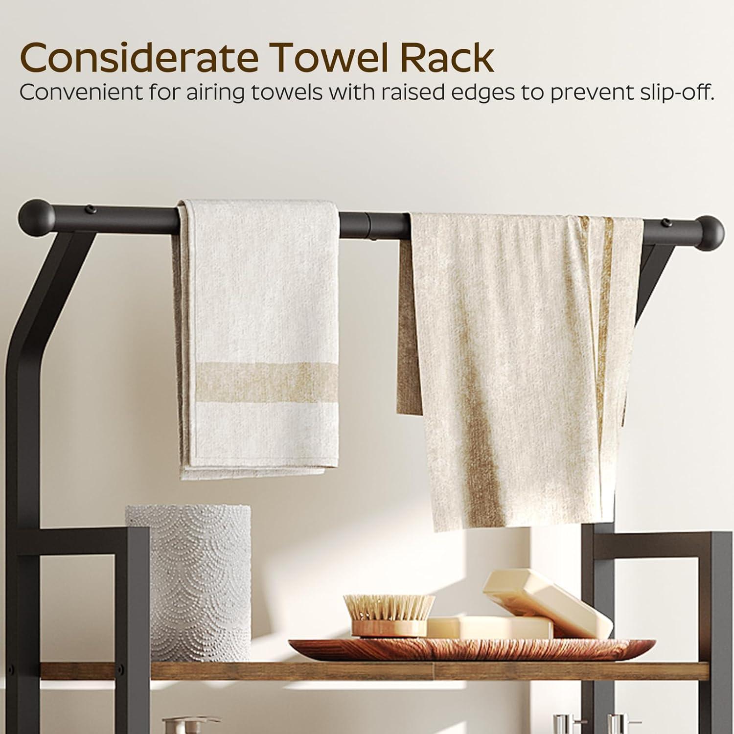 Over The Toilet Storage, 2-Tier Bathroom Organizer Shelves with Hooks, Multifunctional Vertical The Toilet Shelf Storage Rack for Bathroom, Rustic Brown and Black TR01BR