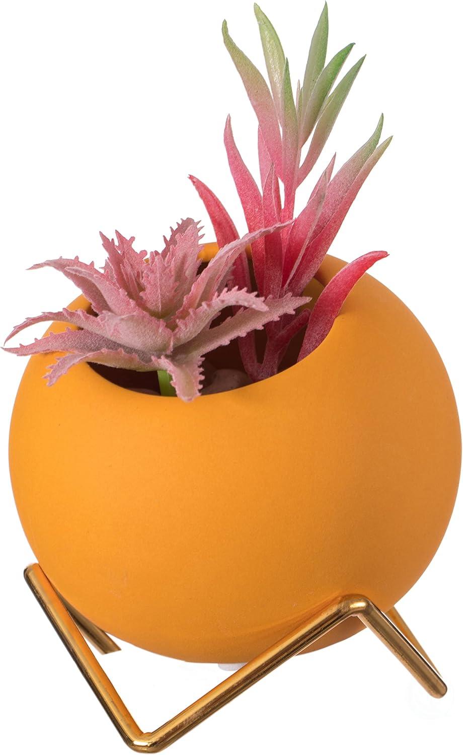 Fabulaxe Small Modern Ceramic Flower Vase for Living Room, Home Office Table, Dining Room and Entryway, Yellow