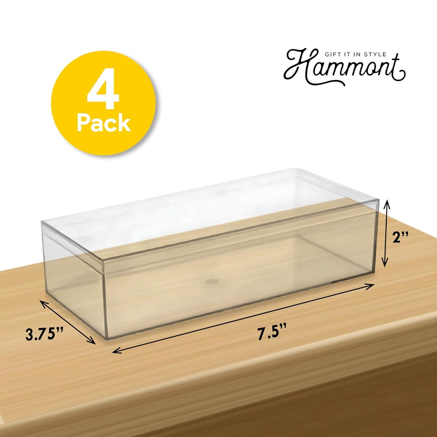 Hammont Rectangle Acrylic Box - Shelf Organizer Bins - Clear Storage Containers - Candy Party Favors | Bathroom Storage | Makeup Cosmetic Organization | 7.5"x3.75"x2" (4 Pack)