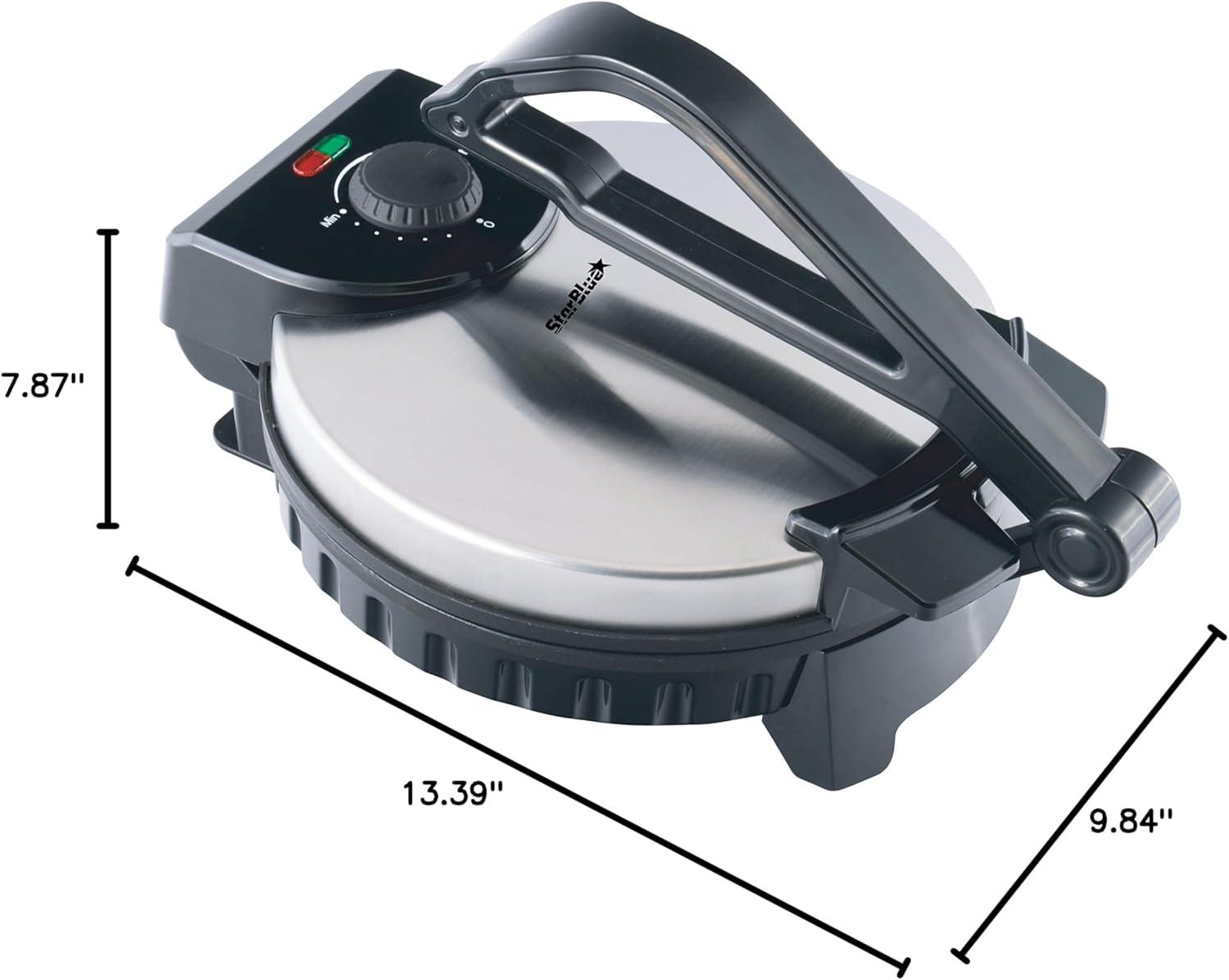 10inch Roti Maker by StarBlue with FREE Roti Warmer - The automatic Stainless Steel Non-Stick Electric machine to make Indian style Chapati, Tortilla, Roti AC 120V 50/60Hz 1200W
