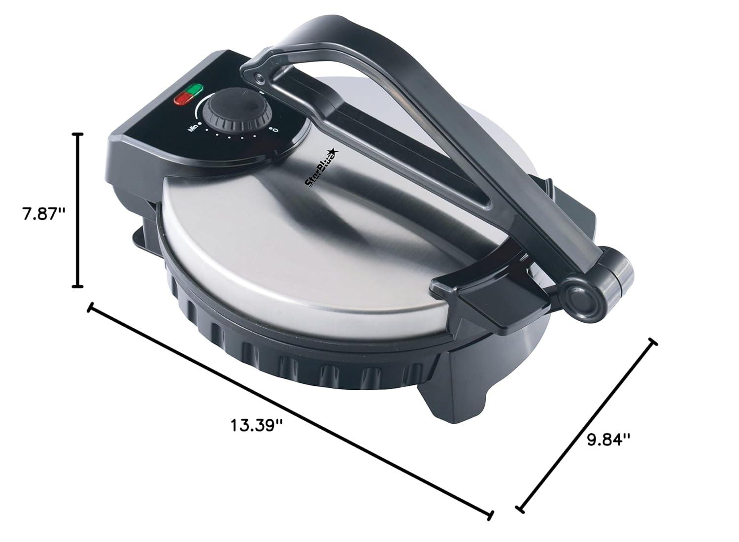 10inch Roti Maker by StarBlue with FREE Roti Warmer - The automatic Stainless Steel Non-Stick Electric machine to make Indian style Chapati, Tortilla, Roti AC 120V 50/60Hz 1200W