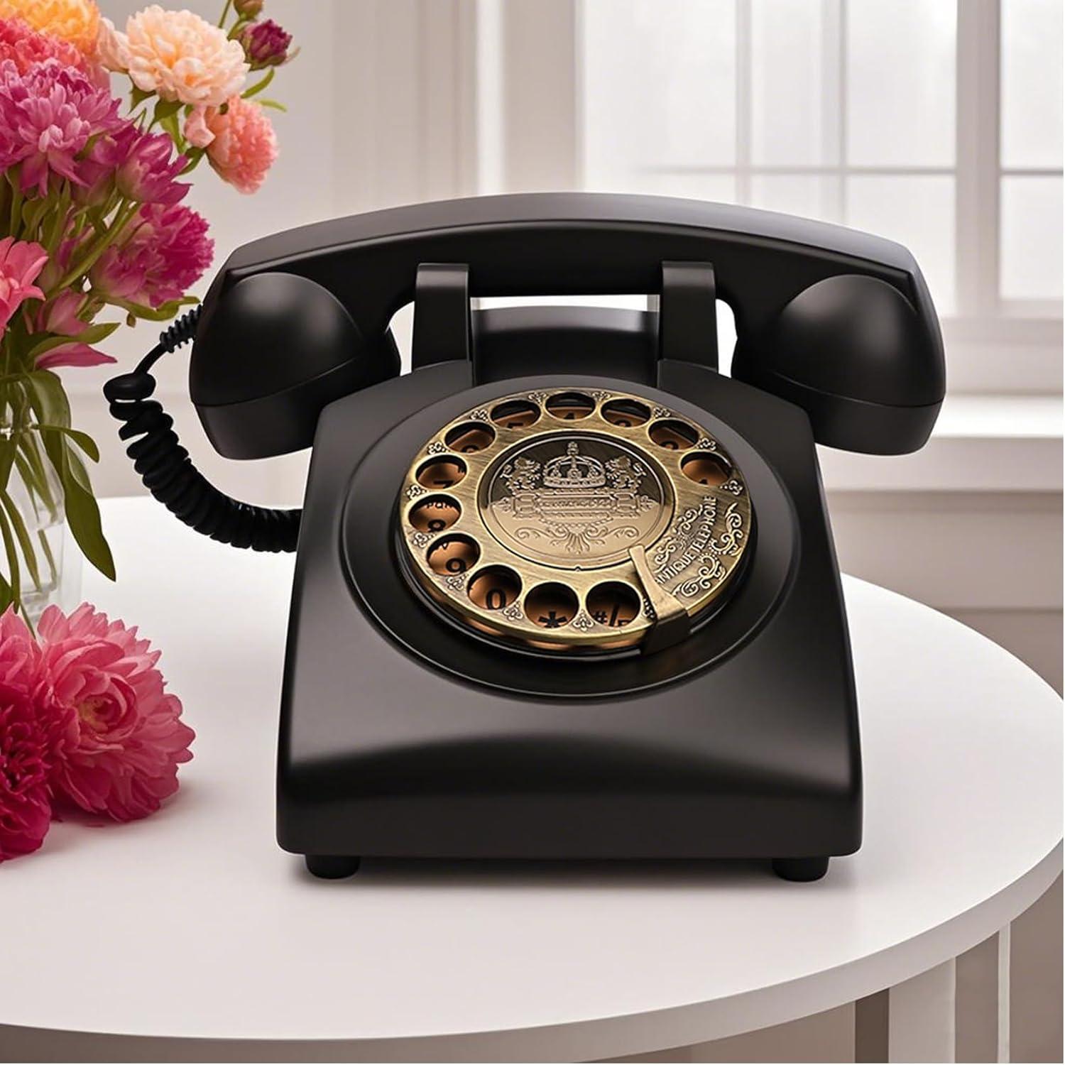 TelPal Vintage Rotary Dial Corded Phone, Black