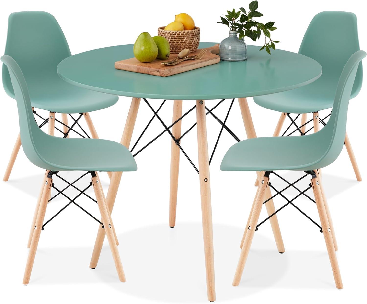 Best Choice Products 5-Piece Compact Mid-Century Modern Dining Set w/ 4 Chairs, Wooden Legs - Light Green/Oak