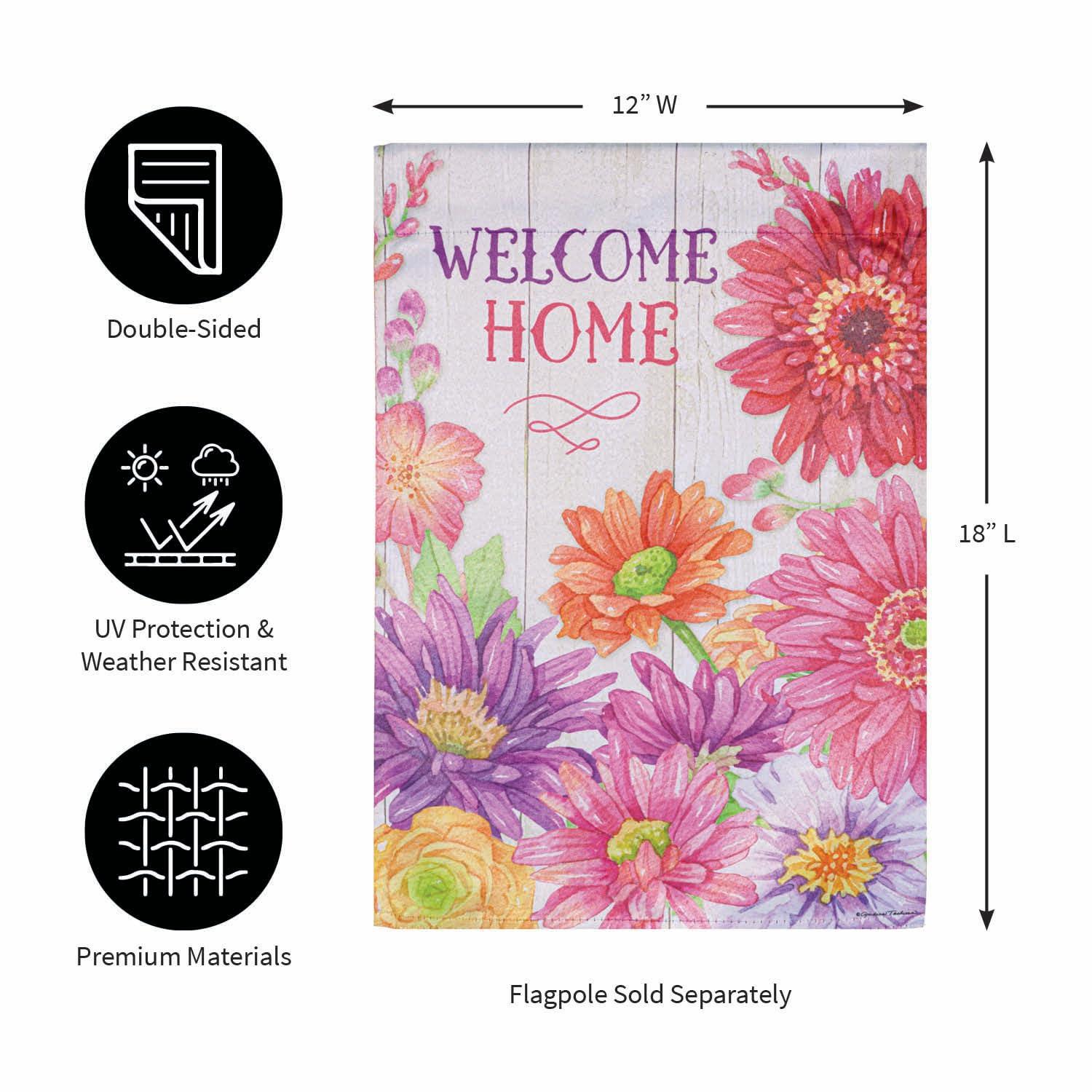 Evergreen Welcome Home Spring Suede Garden Flag 12 x 18 Inches Indoor Outdoor Decor