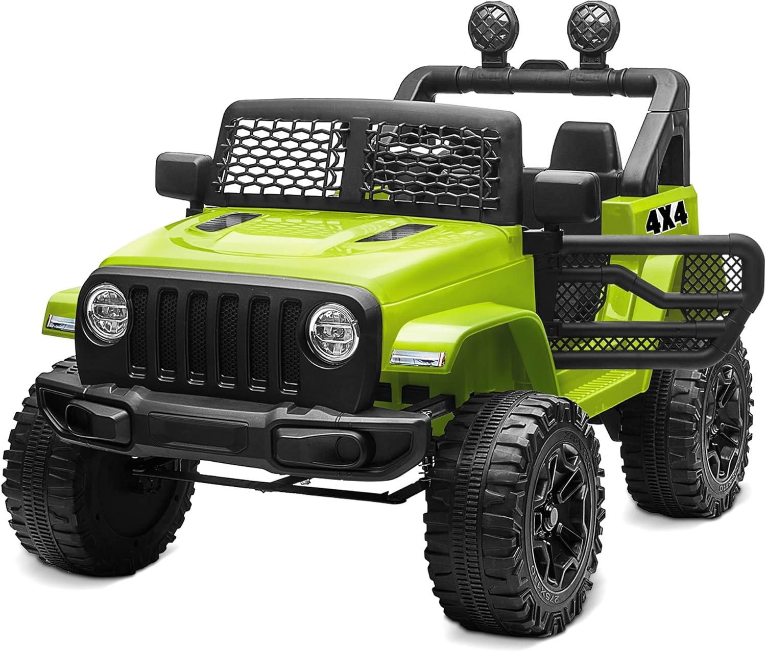 Kidzone 12V Battery Powered Electric Ride-on SUV Toy Vehicle for Boys & Girls, DIY License Plate, 4 Wheeler Quad Car, MP3, High Low Speeds, LED Lights, Bluetooth - Green