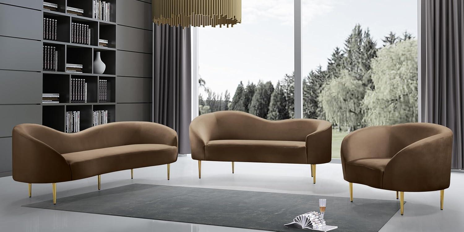 Ritz Brown Velvet Loveseat with Gold Metal Legs