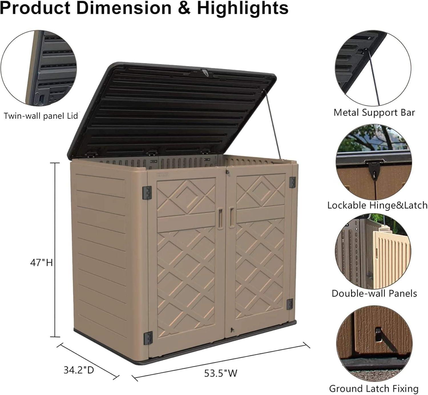Large Brown Resin Outdoor Storage Shed with Shelving