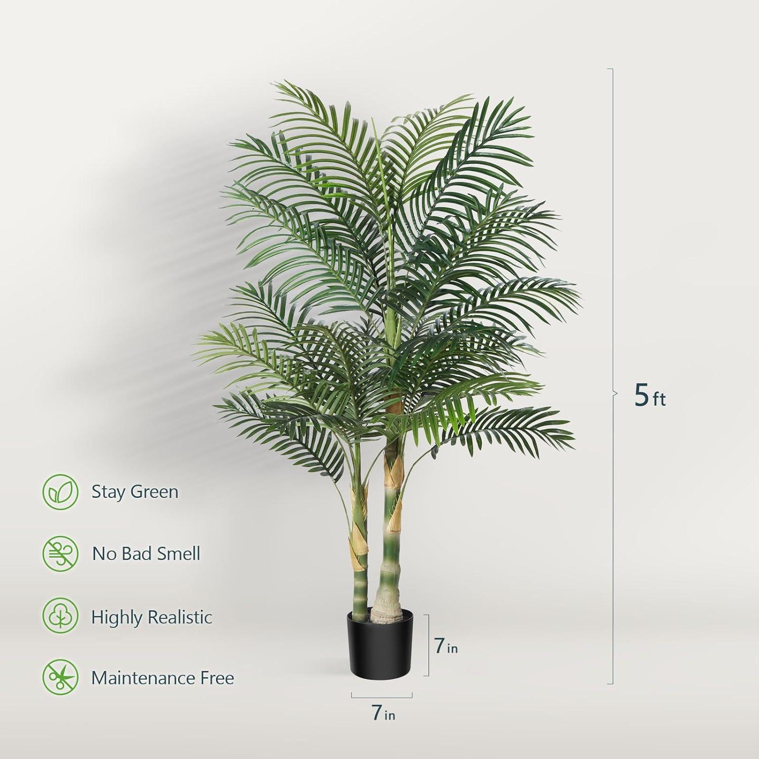 5ft Green Artificial Golden Cane Palm Tree with Black Pot