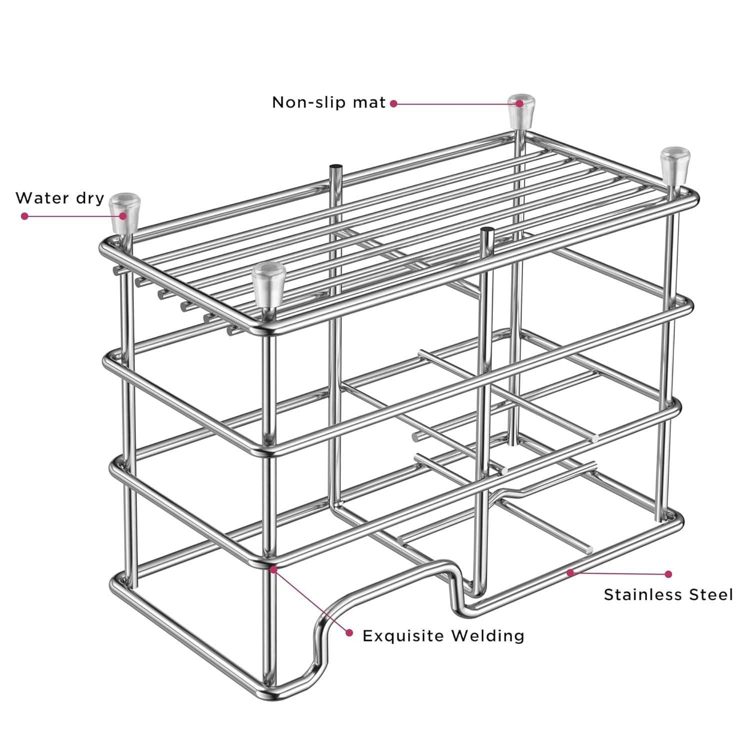 Small bathroom toothbrush holder, 5 compartments silver