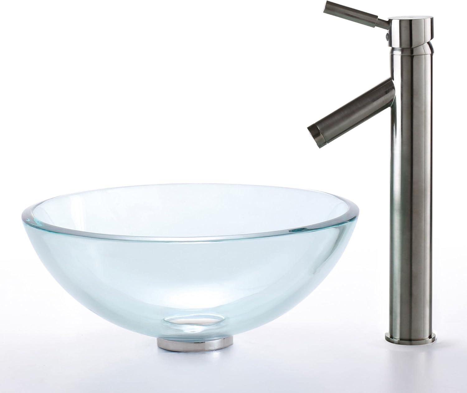 Kraus 14 Inch Clear Glass Vessel Sink in Clear with Pop-Up Drain