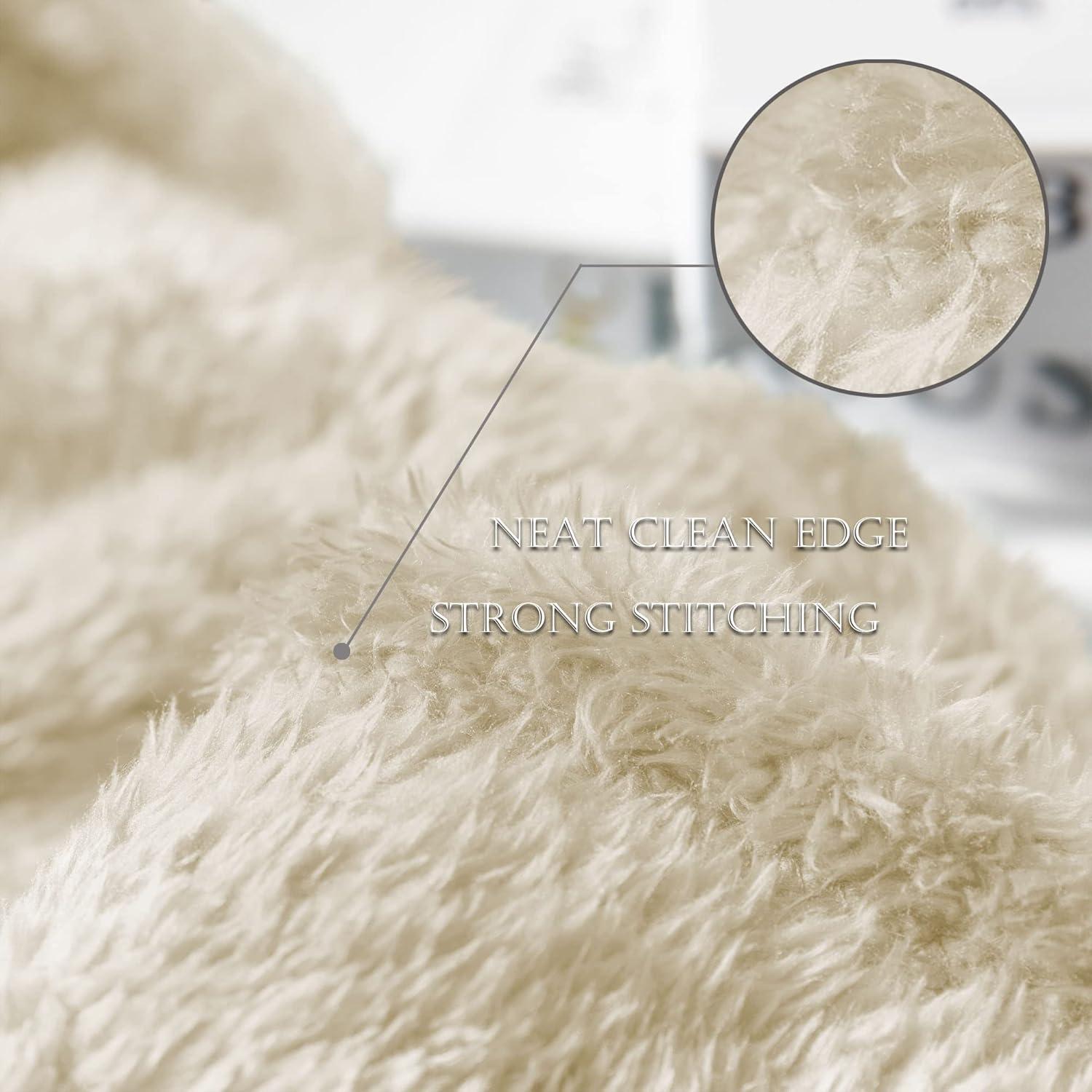 Exclusivo Mezcla Plush Fuzzy Large Fleece Throw Blanket (50" x 70", Beige)- Soft, Warm and Lightweight