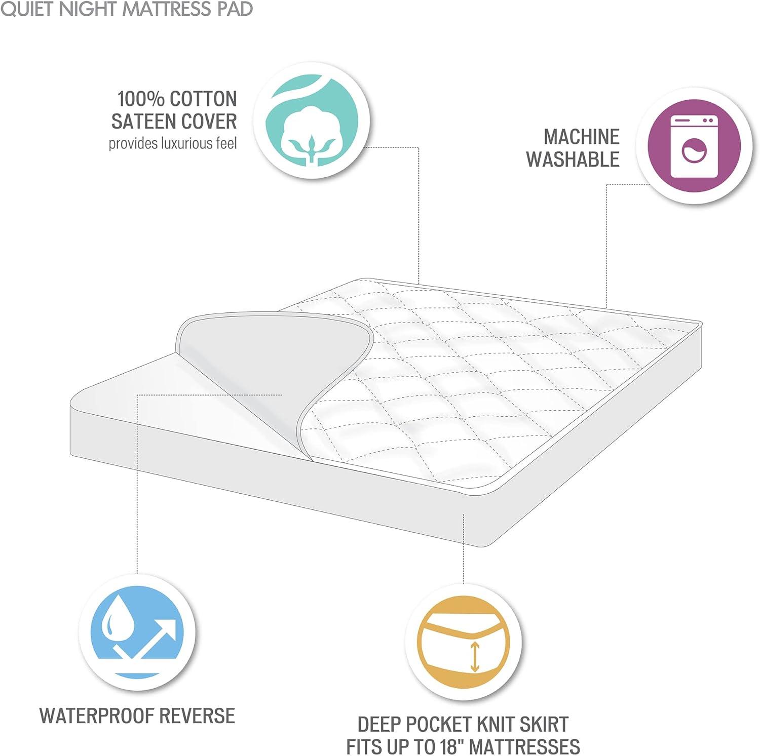 California King White Cotton Sateen Waterproof Mattress Pad