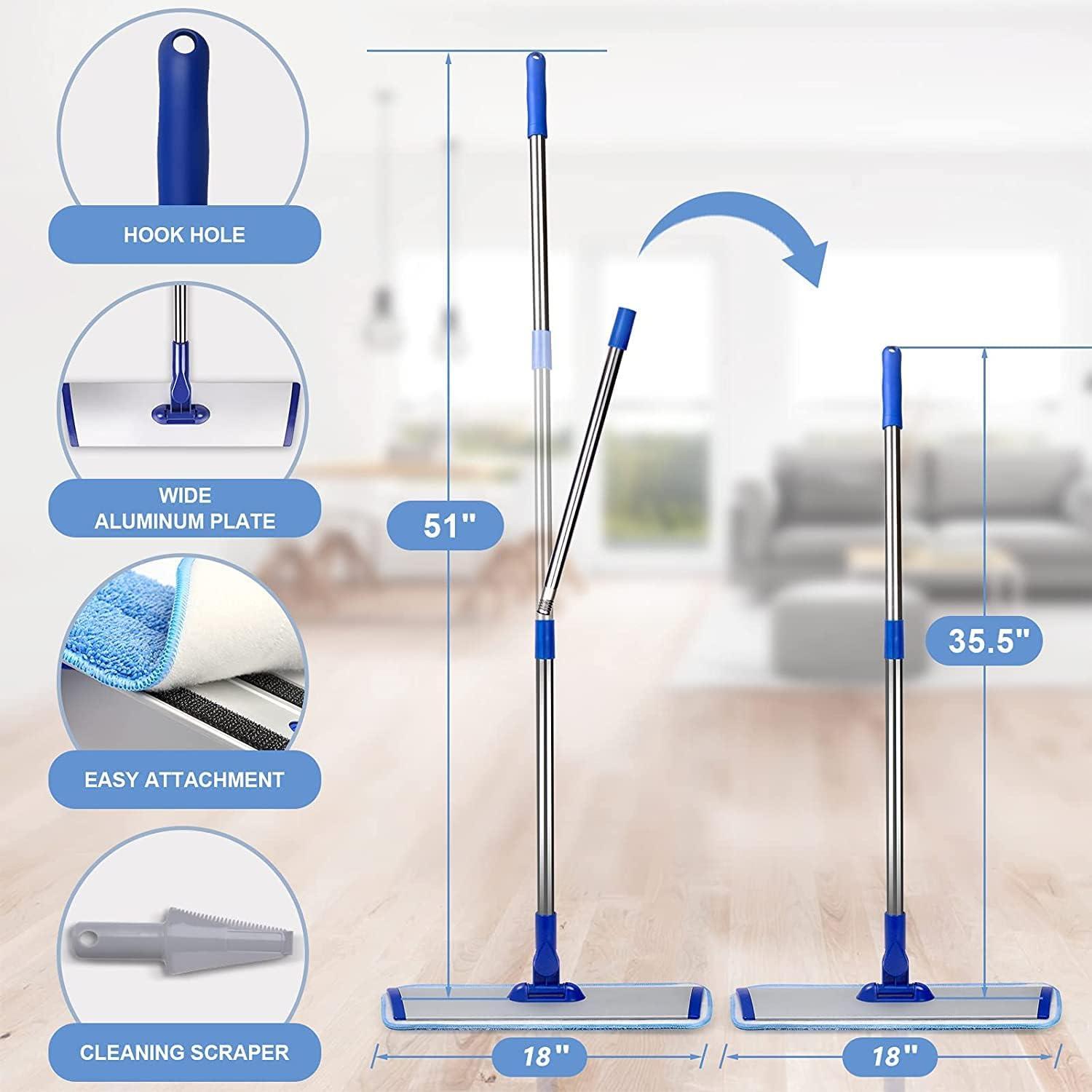 18" Professional Microfiber Mop with Stainless Steel Handle and Reusable Pads