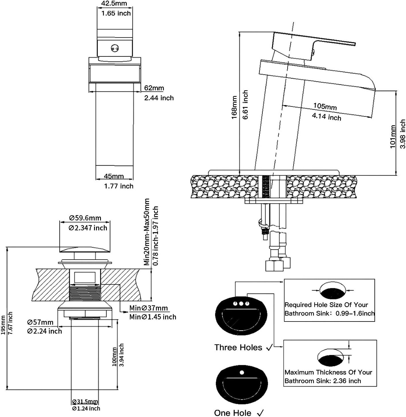 Single-Hole Single-handle Bathroom Faucet with Drain Assembly