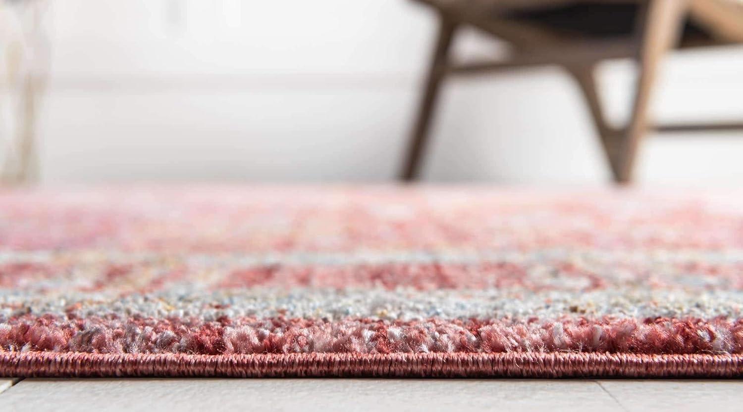 Unique Loom Williamsburg Brighton Rug Red/Beige 8' Square Border Bohemian Perfect For Dining Room Living Room Bed Room